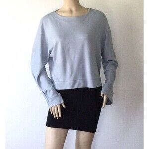 NEW HALOGEN (Size M) Blue Fog Top Long Bell Sleeve Stretch Top